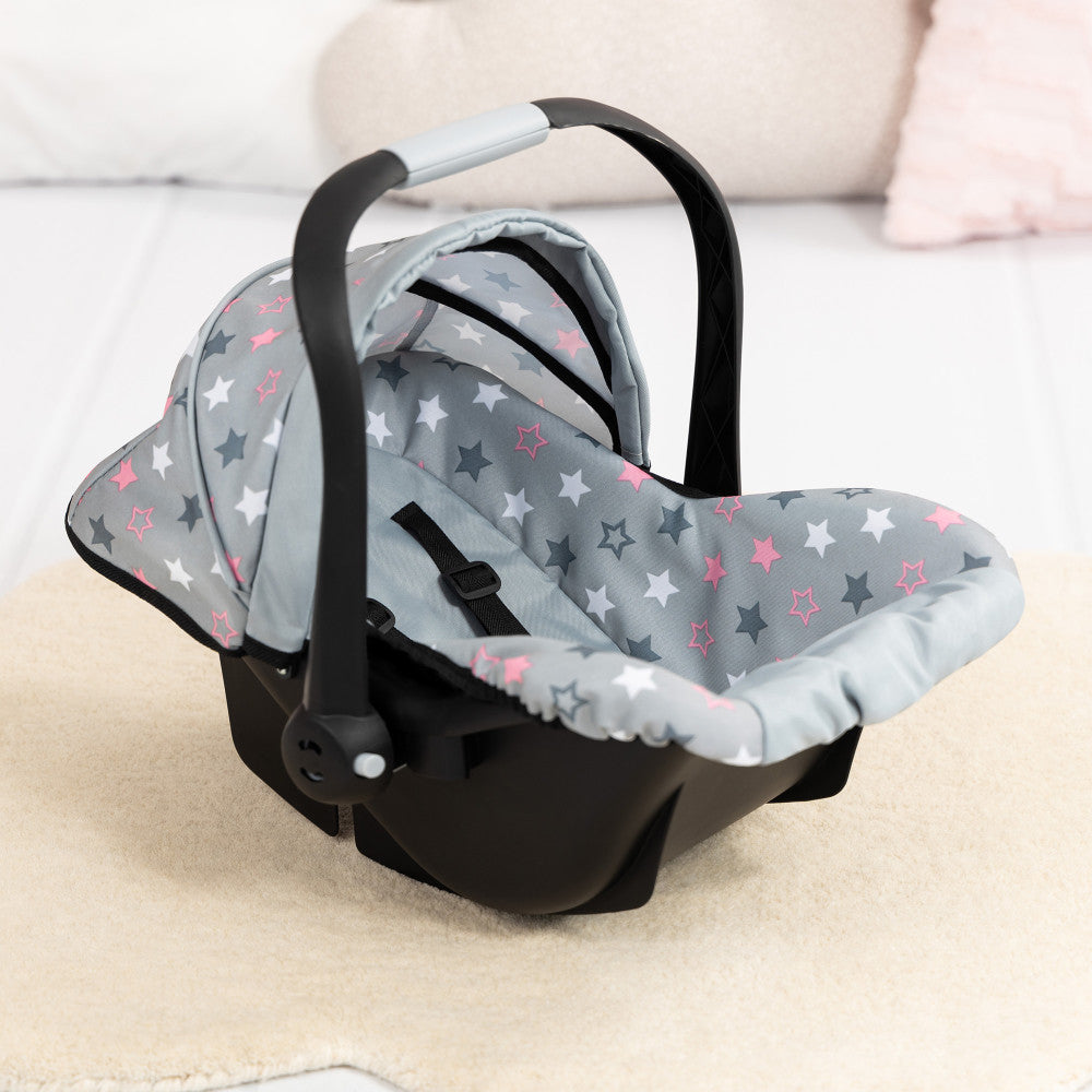 Bayer Design Dolls: Deluxe Car Seat - Grey, Pink, Stars - Accessory For Dolls Up To 18"