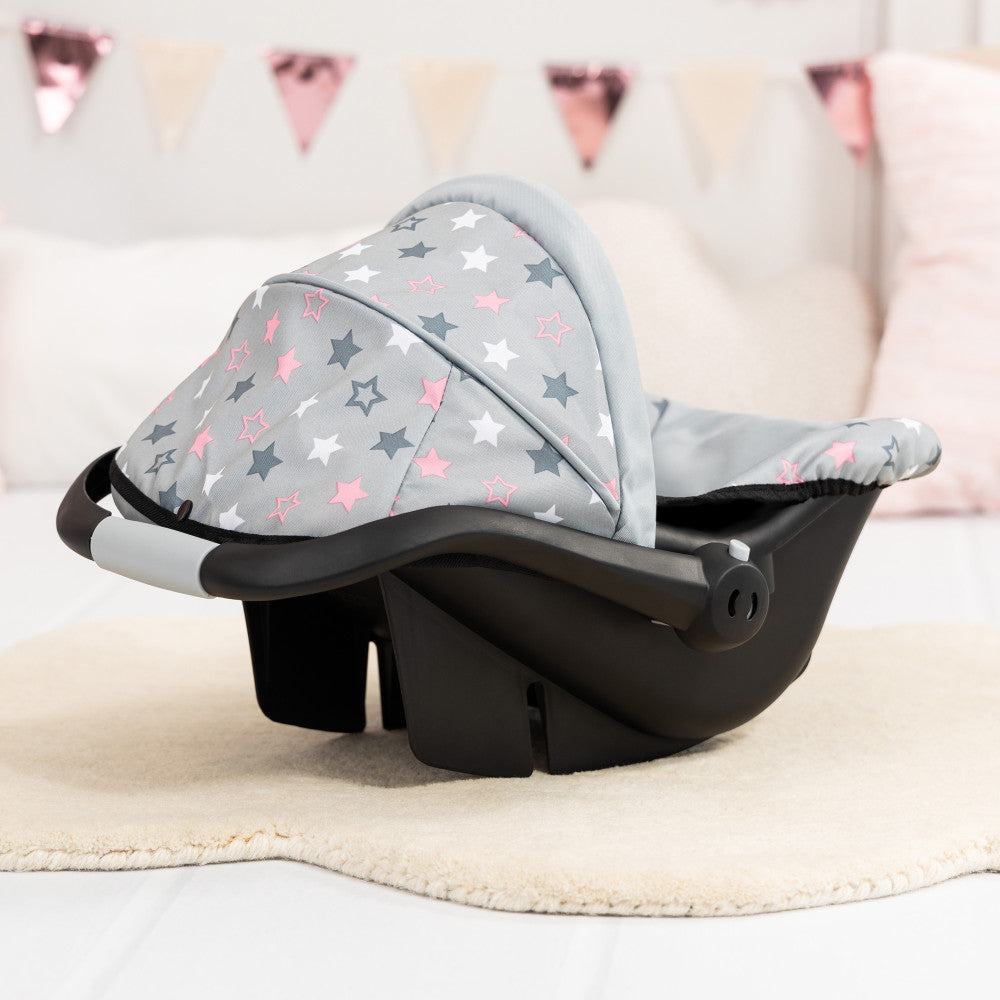 Bayer Design Dolls: Deluxe Car Seat - Grey, Pink, Stars - Accessory For Dolls Up To 18"