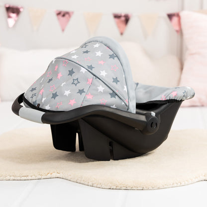 Bayer Design Dolls: Deluxe Car Seat - Grey, Pink, Stars - Accessory For Dolls Up To 18"
