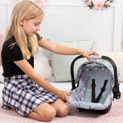 Bayer Design Dolls: Deluxe Car Seat - Grey, Pink, Stars - Accessory For Dolls Up To 18"