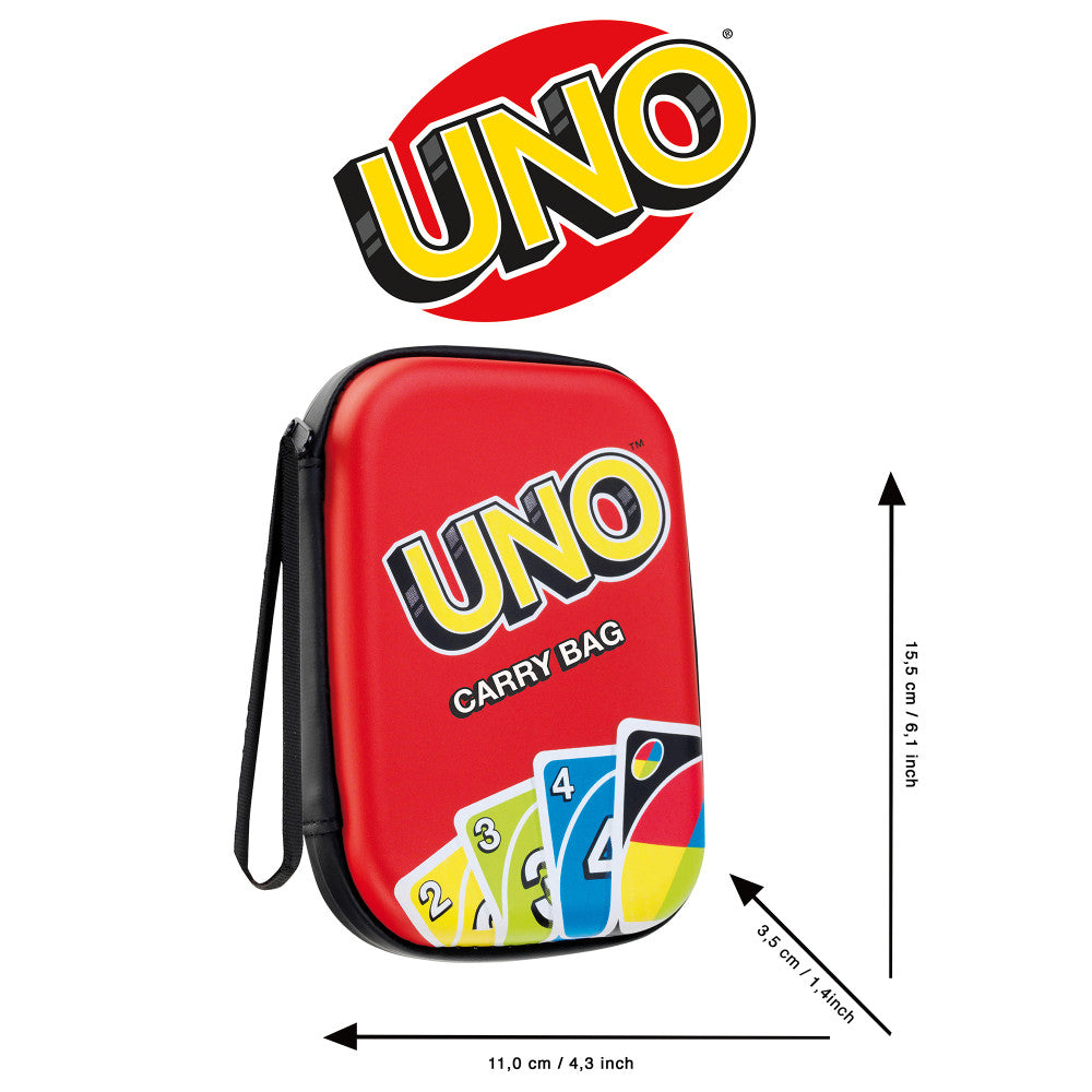UNO Carry Bag in red with yellow and black UNO logo, portable storage for card games