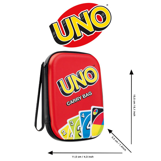 UNO Carry Bag in red with yellow and black UNO logo, portable storage for card games