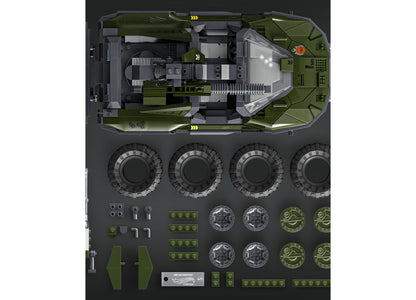 Mattel Brick Shop Halo UNSC M12 Warthog 935-piece building set with green and gray vehicle, wheels, and accessories d...