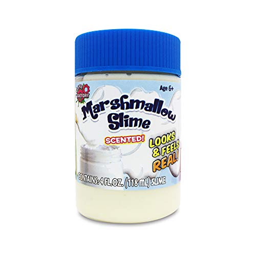Marshmallow Slime scented slime in clear jar with blue lid, 3 fl oz