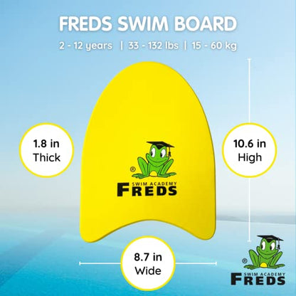 FREDS Swim Board yellow kickboard for kids 2-12 years with dimensions