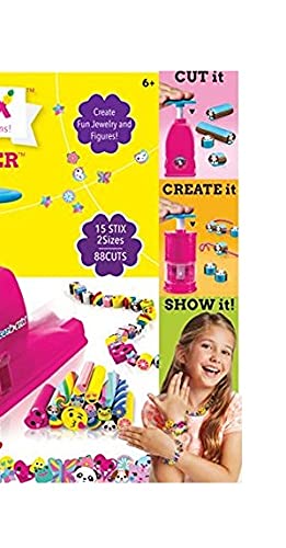 Cutie Stix Creative Jewelry Maker Kit package showing pink craft tool, colorful beads and accessories, and girl on model wearing finished jewelry pieces