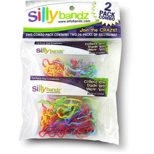 Silly Bandz 2 Pack Combo Sea Creatures, two 24-pack sets of colorful stretchable rubber bracelets shaped like sea creatures in assorted bright colors