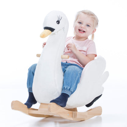 Gerardo's Toys: Little Rockers - Swan - Wooden Plush Ride-On Rocking Animal Toy, Plays Music, Removable Soft Fabric Cover, Toddler & Kids Ages 24mo+