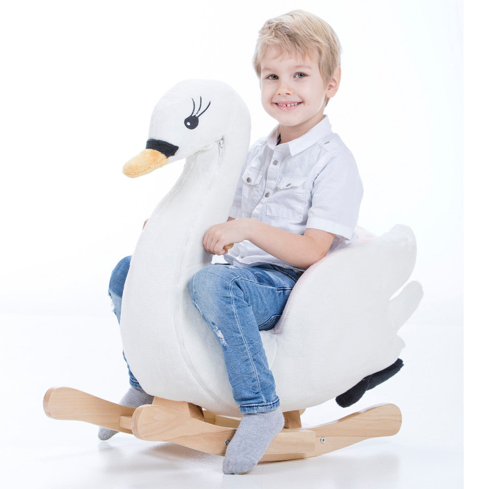 Gerardo's Toys: Little Rockers - Swan - Wooden Plush Ride-On Rocking Animal Toy, Plays Music, Removable Soft Fabric Cover, Toddler & Kids Ages 24mo+