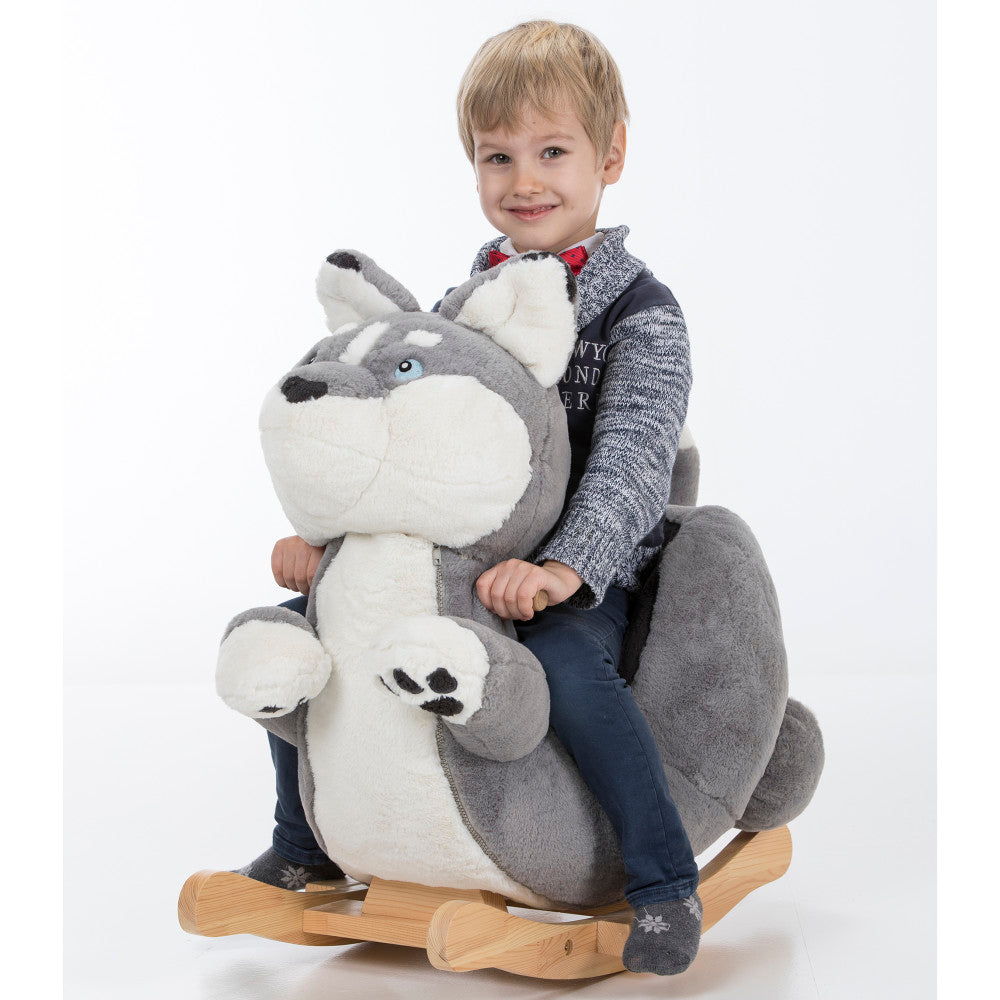 Gerardo's Toys: Little Rockers - Wolf - Wooden Plush Ride-On Rocking Animal Toy