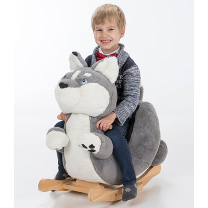 Gerardo's Toys: Little Rockers - Wolf - Wooden Plush Ride-On Rocking Animal Toy