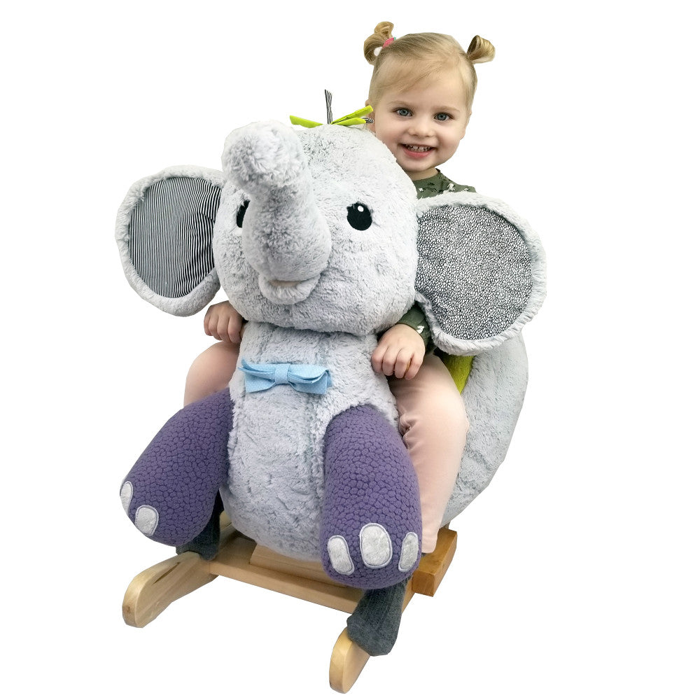 Gerardo's Toys: Little Rockers - Elephant - Wooden Plush Ride-On Rocking Animal Toy