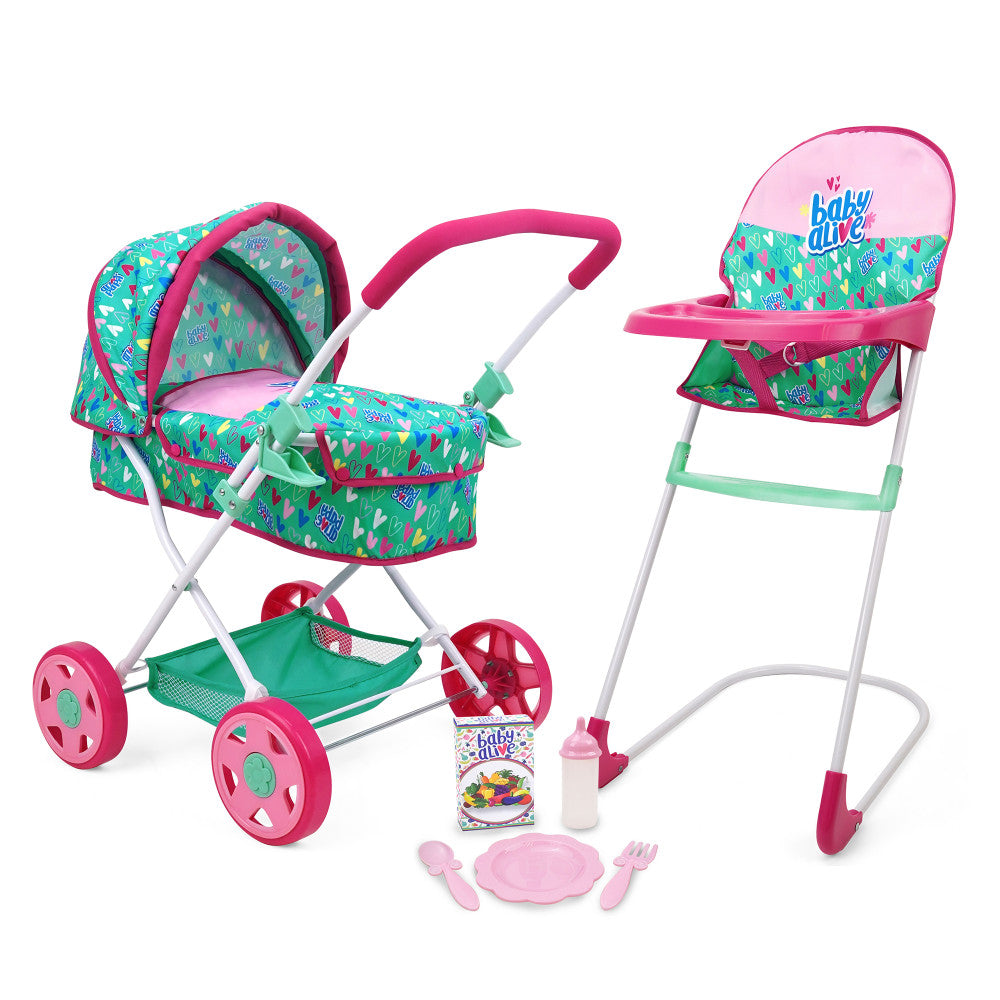 Baby Alive: Travel N' Feed Set - 7pcs - Green, Pink, Hearts, Ages 3+
