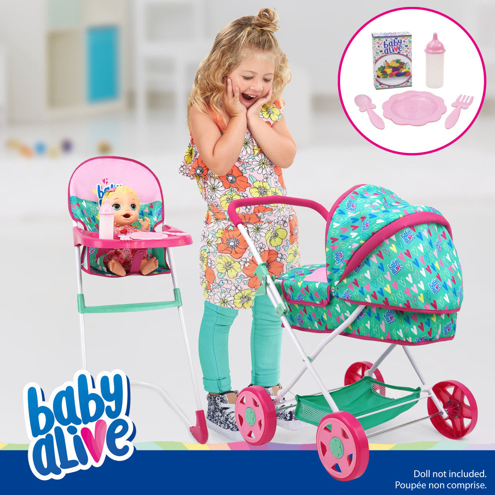 Baby Alive: Travel N' Feed Set - 7pcs - Green, Pink, Hearts, Ages 3+