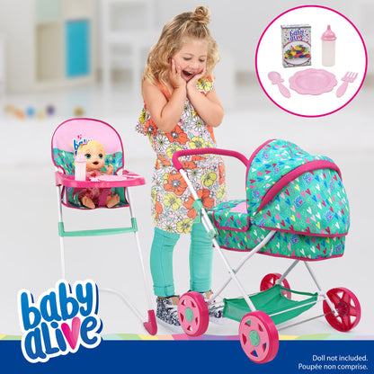 Baby Alive: Travel N' Feed Set - 7pcs - Green, Pink, Hearts, Ages 3+