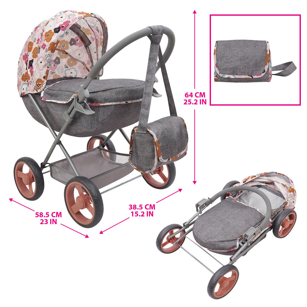 509 Crew: Melange Flora - Deluxe Doll Pram - Matching Shoulder Bag, Kid Age 3+