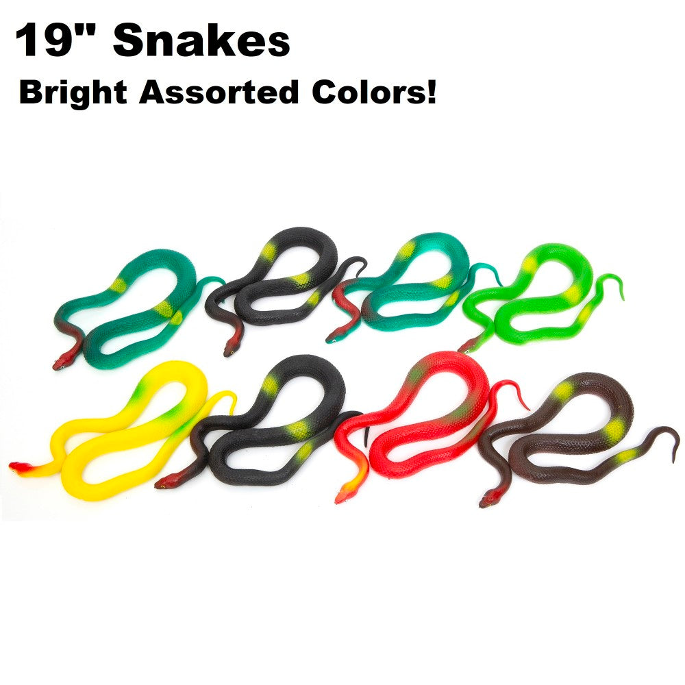 Boley: 19" Rubber Snakes - 8 Pack Assorted Colors - Lifelike Design Reptile Toy Figures