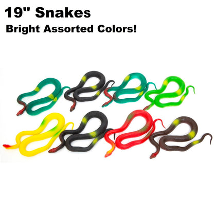 Boley: 19" Rubber Snakes - 8 Pack Assorted Colors - Lifelike Design Reptile Toy Figures