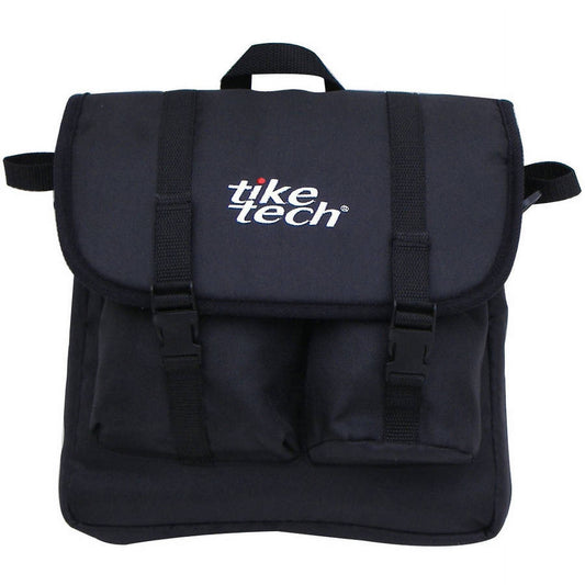 Black Tike Tech stroller bag with embroidered logo, black straps, and front pockets