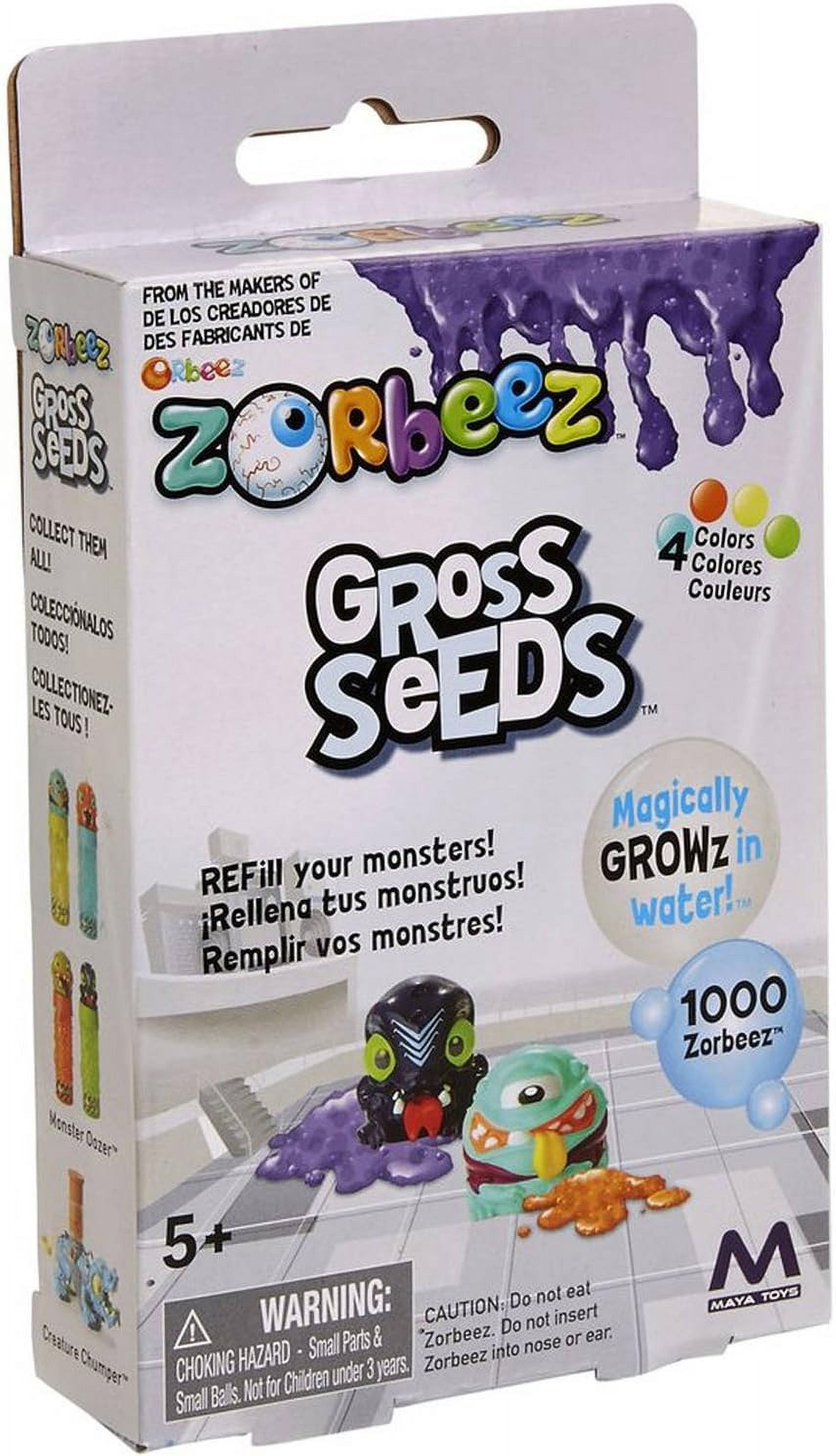 Zorbeez Gross Seeds refill pack with 1000 Zorbeez in 4 colors, magically grows in water, includes monster characters on package