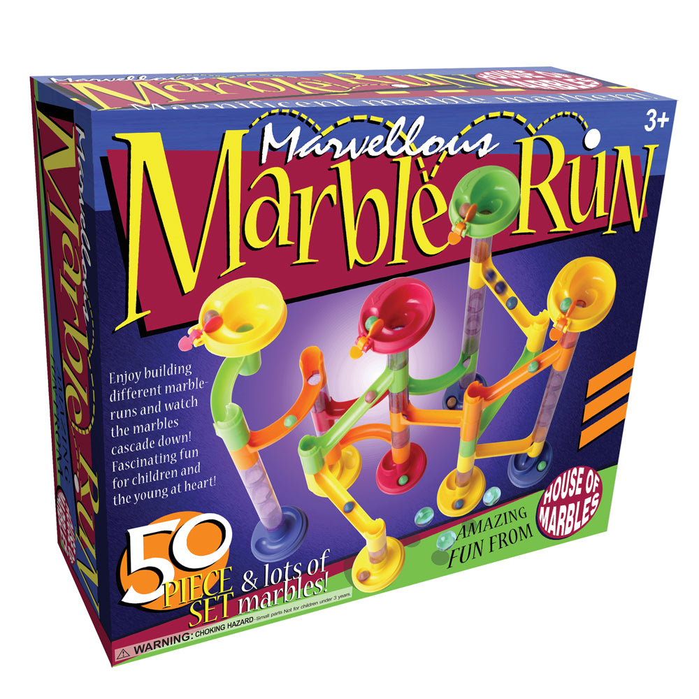 House of Marbles 50-Piece Marvellous Marble Run Set with colorful tracks and marbles