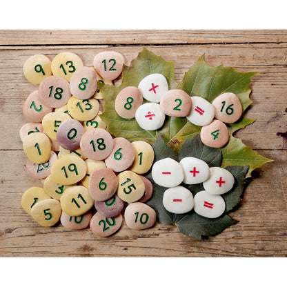 Number Pebbles Sensory Sorting Set with colorful numbered stones and math symbol tiles for water play