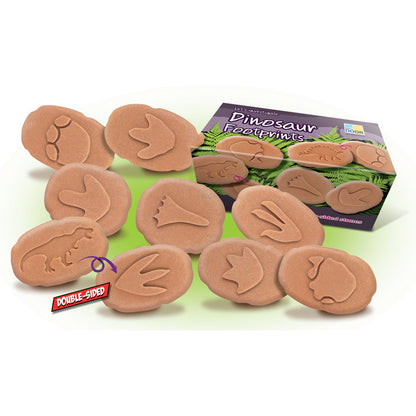 Dinosaur Footprint Fossils Discovery Set with double-sided tan imprint stamps and storage box