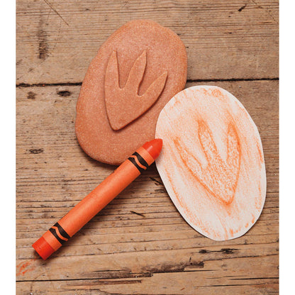 Dinosaur Footprint Fossils Discovery Set with orange crayon and fossil imprints