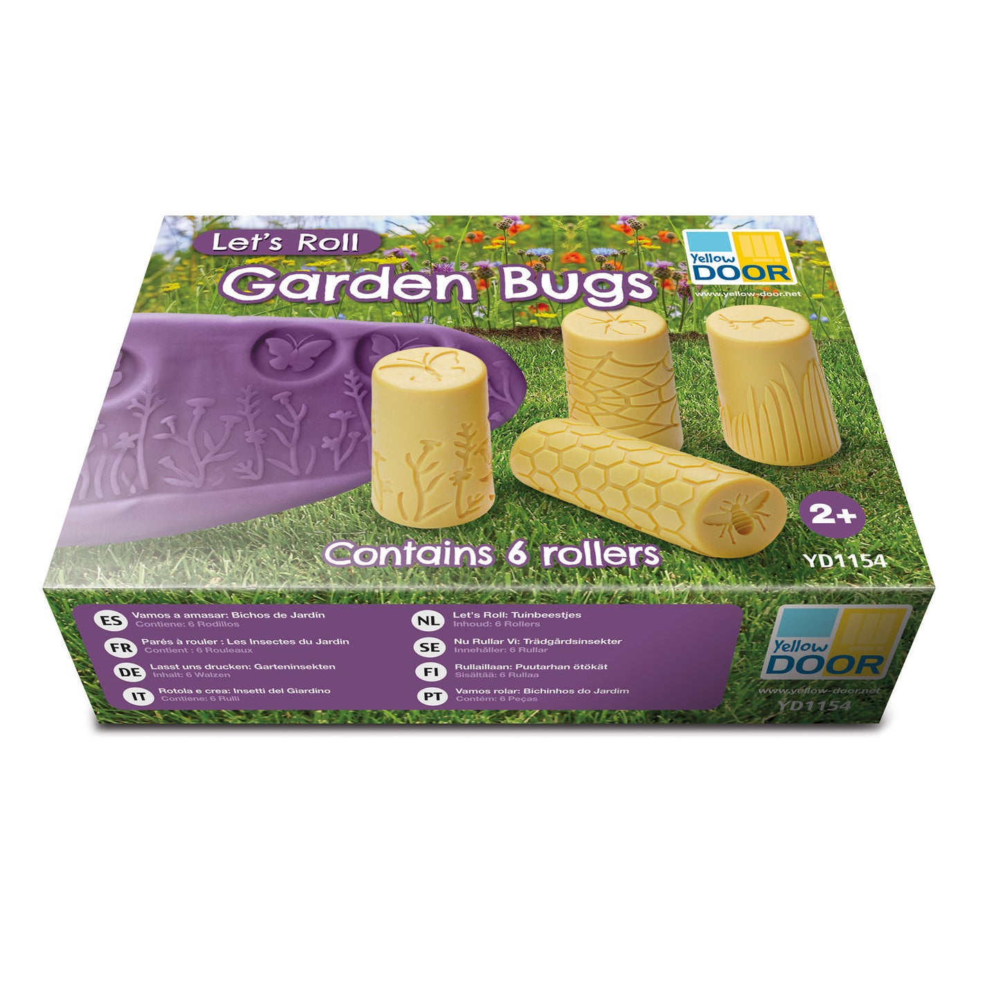 Let's Roll Garden Bugs stamper set with 6 yellow clay rollers featuring bug designs