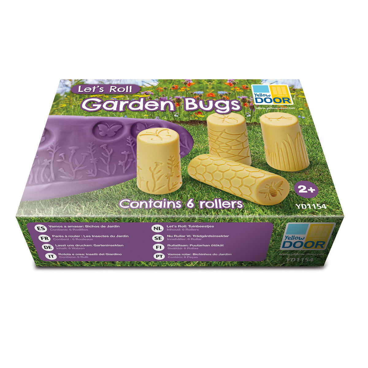 Let's Roll Garden Bugs stamper set with 6 yellow clay rollers featuring bug designs