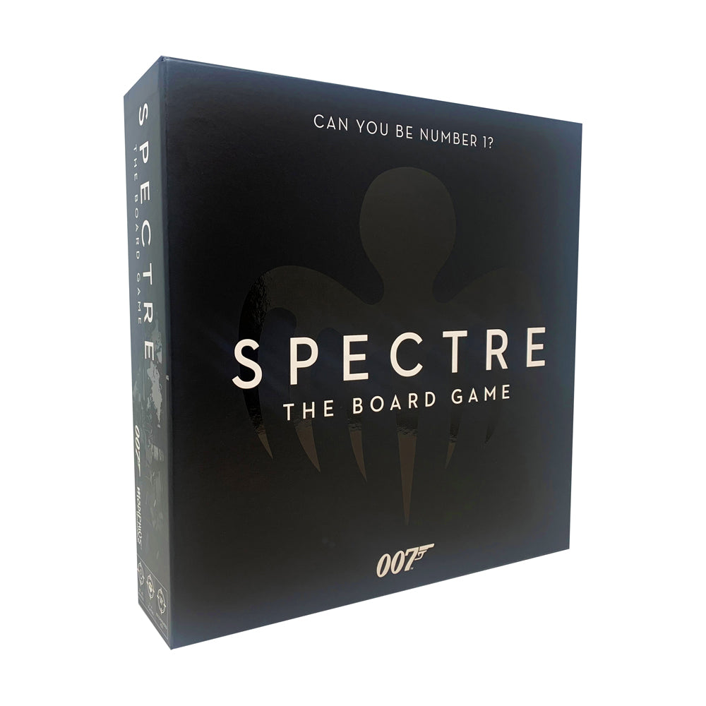 James Bond SPECTRE: The Board Game box featuring dark background with silhouetted figures and 007 logo