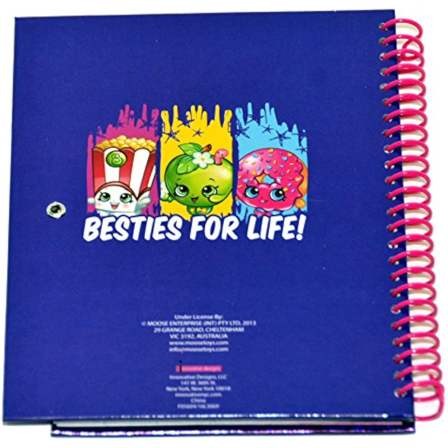 Shopkins Scratch and Sticker Creative Journal Kit with blue cover, spiral binding, and Besties for Life graphic featuring three colorful Shopkins characters