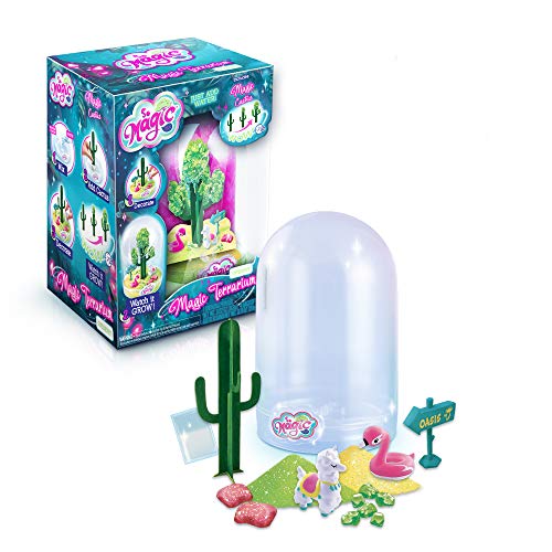So Magic DIY Magic Desert Terrarium Kit with clear dome, green cactus, figurines, rocks, and accessories on plain background