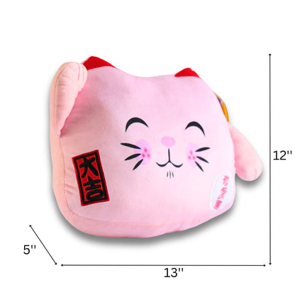 Maneki Neko Velboa Cushion – Pink Closed-Eye Kitty Delight