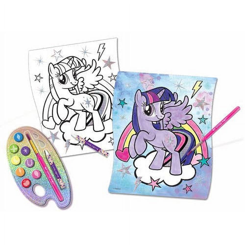 Canal Toys Studio Collection Watercolor Paintfolio with two coloring pages featuring winged unicorns, a circular palette with 12 watercolor paints and brushes