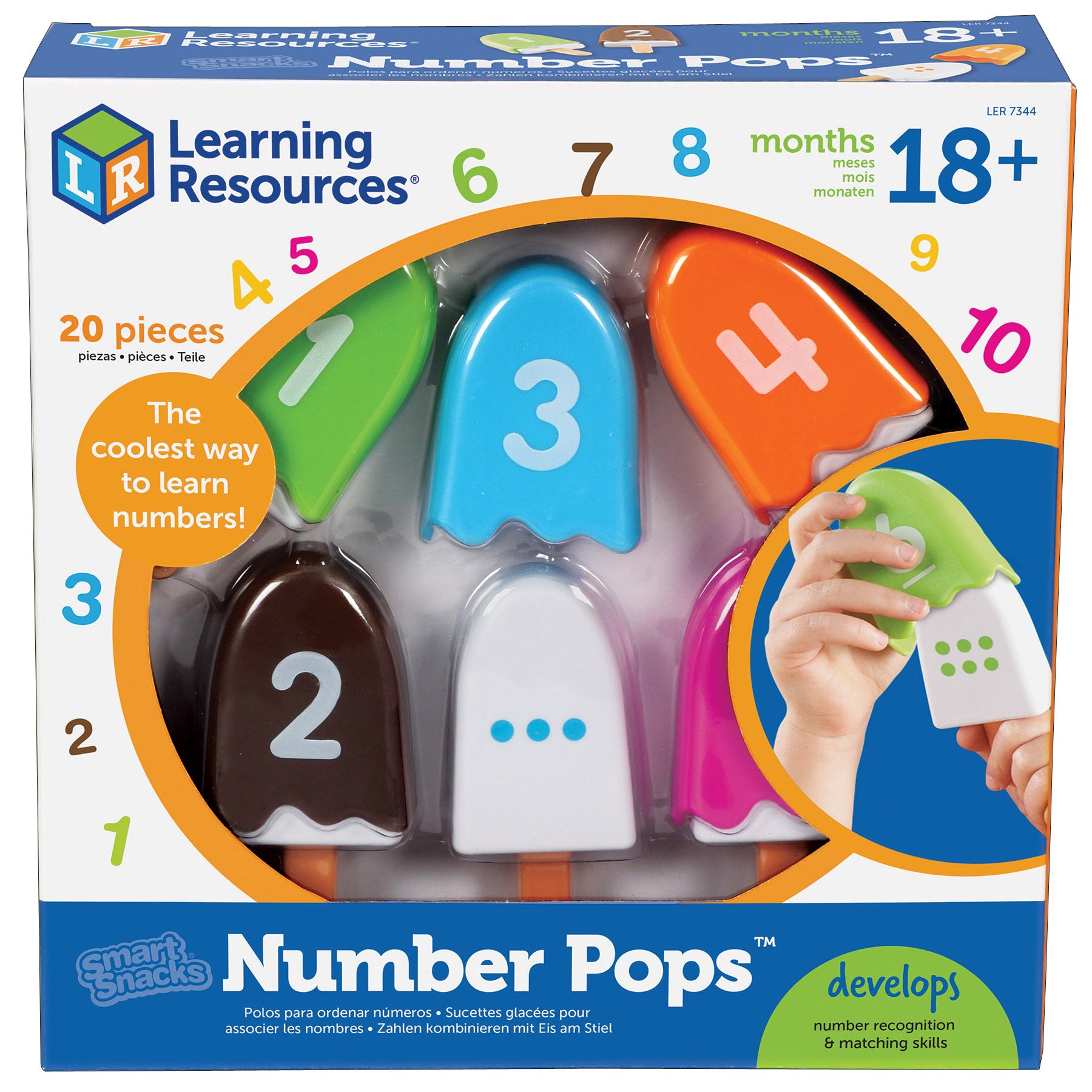 Learning Resources Number Pops counting toy with colorful numbered ice cream cone shaped pieces, 20 pieces for ages 18 months and up