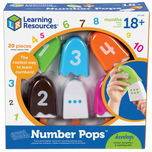 Learning Resources Number Pops counting toy with colorful numbered ice cream cone shaped pieces, 20 pieces for ages 18 months and up