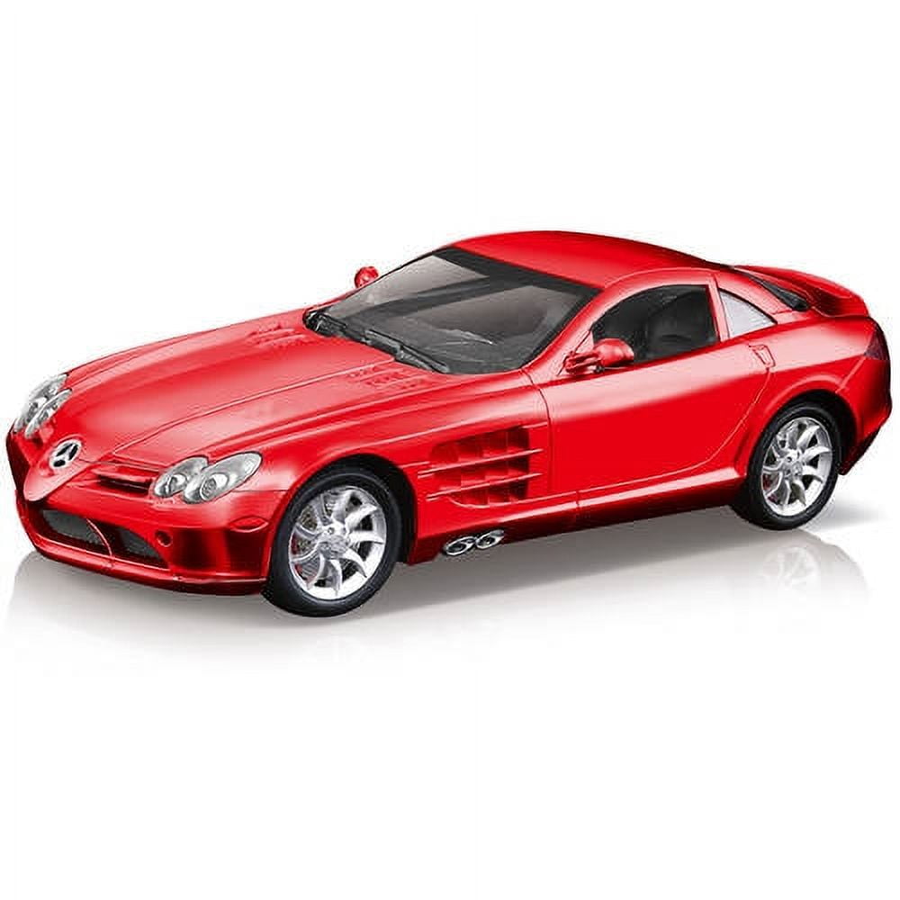 Red Mercedes-Benz SLR McLaren 1:32 scale die-cast model car with silver wheels on plain white background
