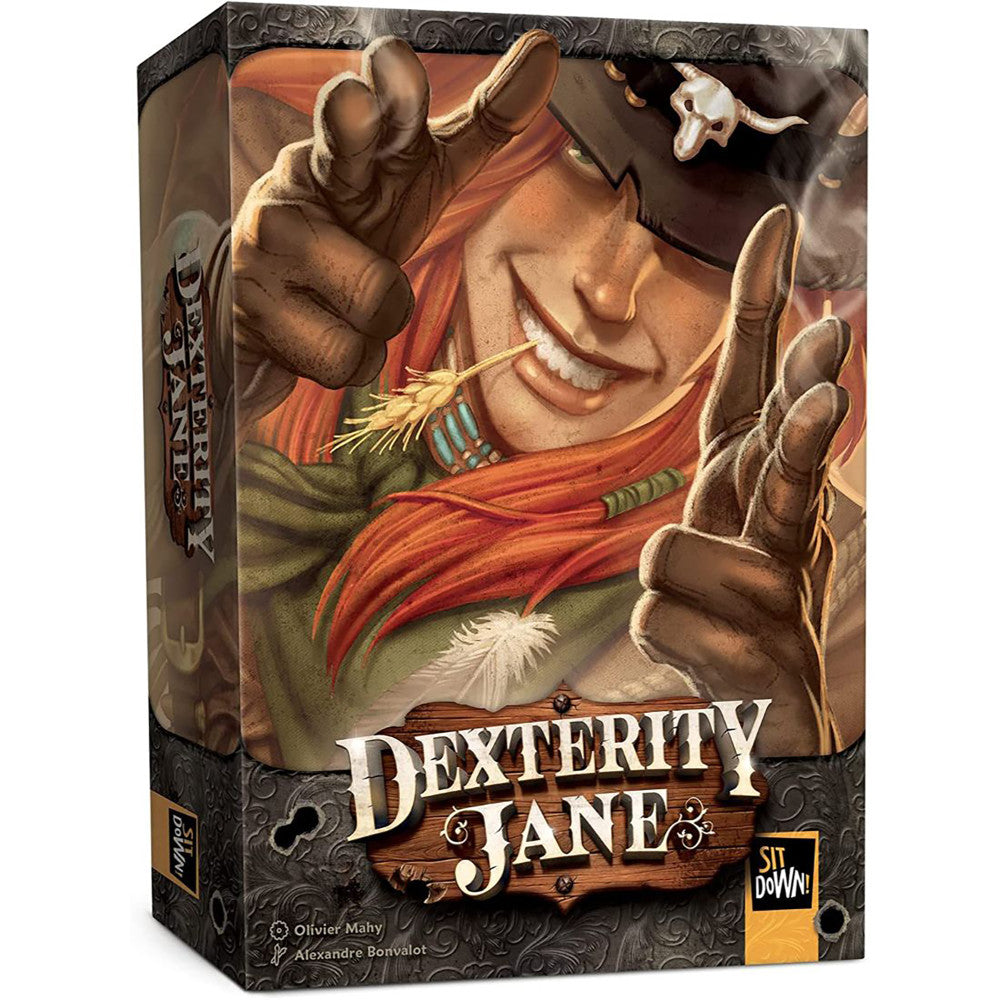 Dexterity Jane Wild West card game box featuring cowgirl character in orange and brown