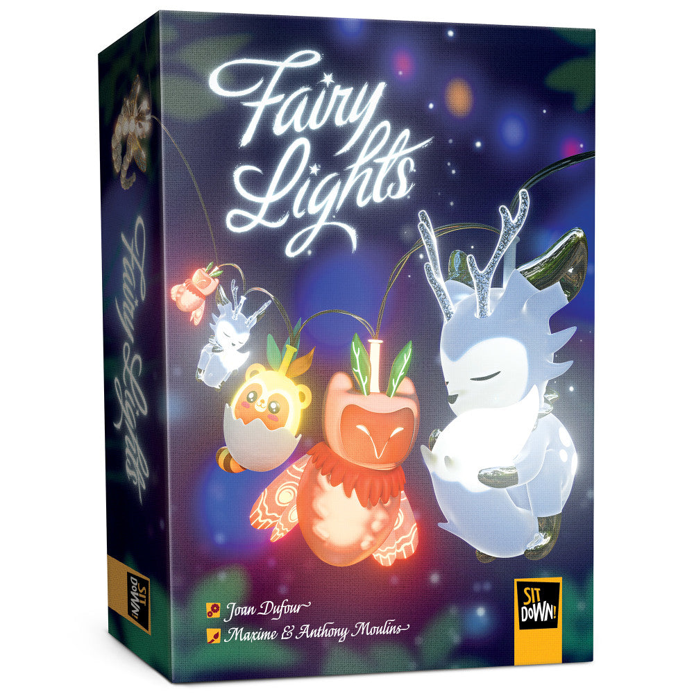 Fairy Lights card game box featuring illustrated fairy characters with glowing features against a magical purple starlit background