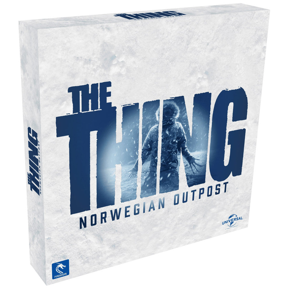 The Thing – Norwegian Outpost Expansion board game box with snowy arctic landscape imagery and dark blue text on white background