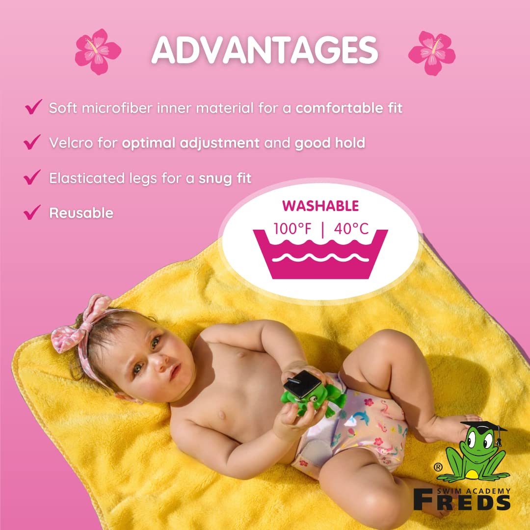 FREDS SWIM ACADEMY Pink Swim Nappy - Eco-Friendly Reusable Pool Diaper for Toddlers, Size 2