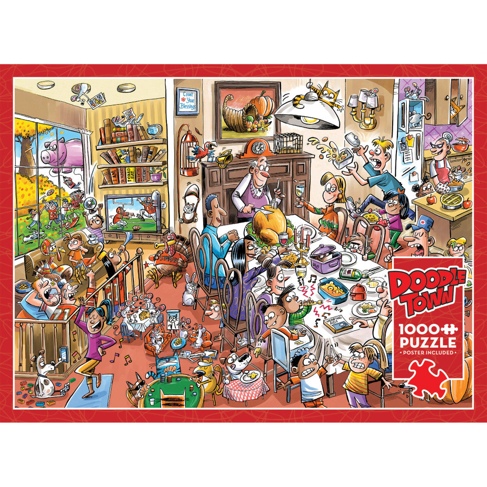 Cobble Hill DoodleTown: Thanksgiving Togetherness - 1000 Piece Puzzle - Reference Poster Included, High Quality Jigsaw