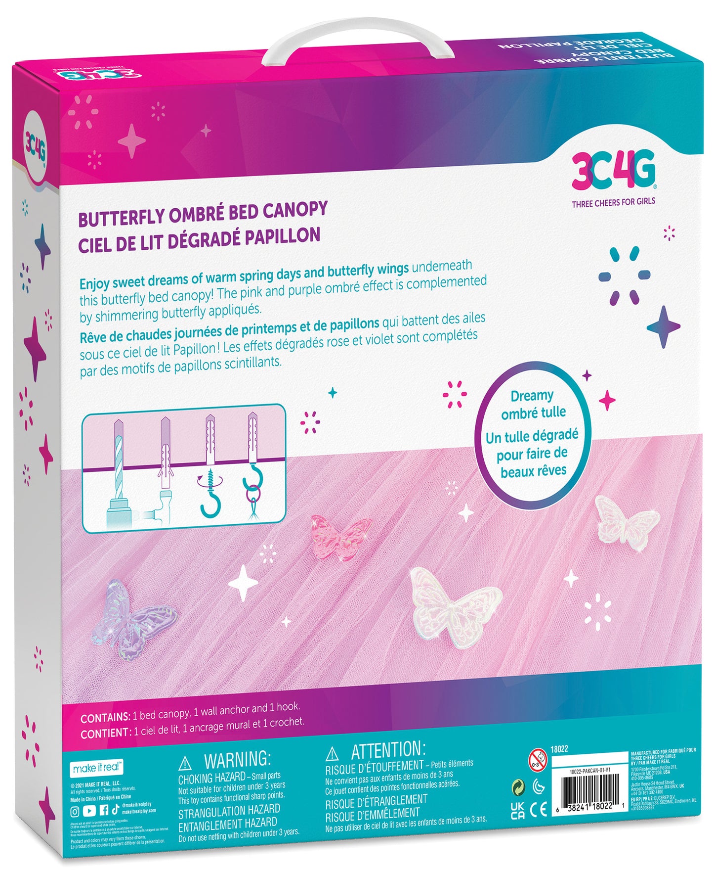 Three Cheers For Girls Butterfly Ombre Bed Canopy - Pink/Purple