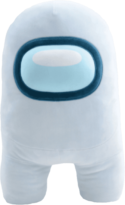 White plush Crewmate character with light blue visor and dark blue trim, standing upright on plain background