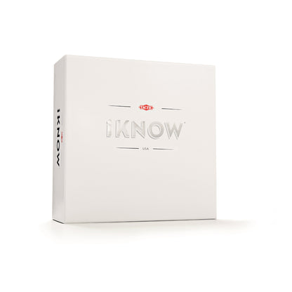iKNOW Trivia Strategy Board Game box by Tactic, white packaging with embossed logo and red Tactic brand mark