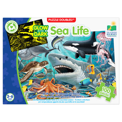 Puzzle Doubles Sea Life Glow-in-the-Dark 100-Piece Floor Puzzle featuring ocean animals