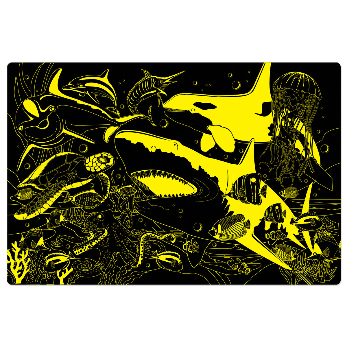 Puzzle Doubles Sea Life Glow-in-the-Dark 100-Piece Floor Puzzle with yellow and black ocean creatures