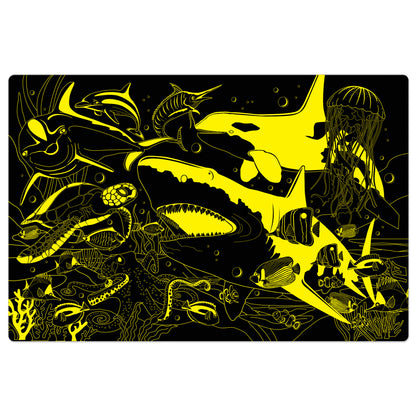 Puzzle Doubles Sea Life Glow-in-the-Dark 100-Piece Floor Puzzle with yellow and black ocean creatures