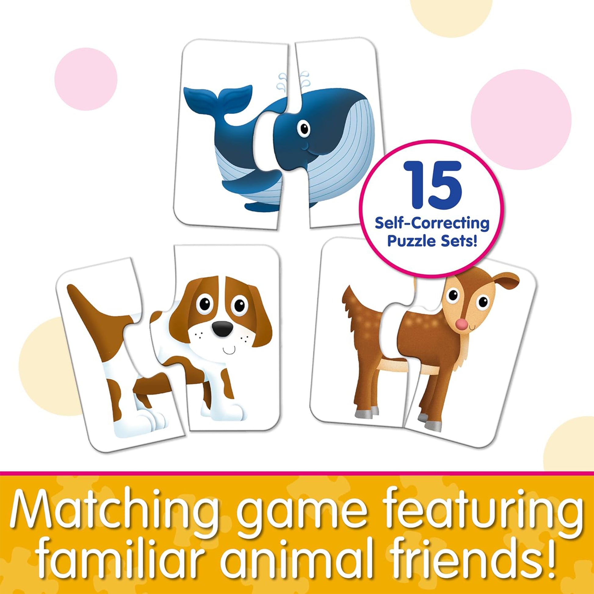 Match It! Head & Tails Animal Puzzle Cards 15-pack with whale, dog, and goat self-correcting puzzles